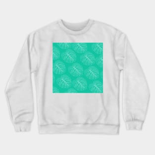 monstera tropical plant hawaii aloha print bright blue and white Crewneck Sweatshirt